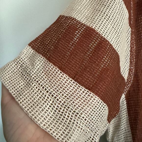 FREE PEOPLE | We The Free Del Mar Open Weave Brown Stripe Cabana Top | Medium - Picture 4 of 9